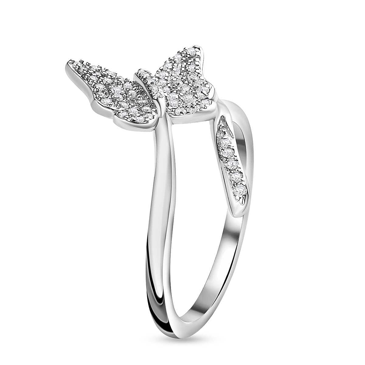 White Diamond Butterfly Ring in Platinum Overlay Sterling Silver 0.26 ct 0.253 Ct. 7659575 3