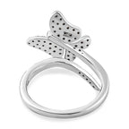 Diamond Butterfly Bypass Ring in Platinum Overlay Sterling Silver 0.26 Ct