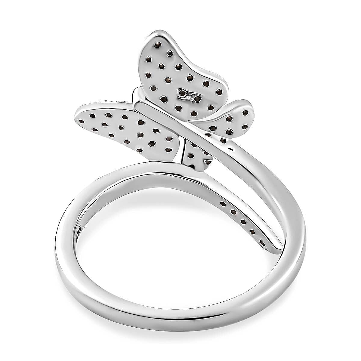 White Diamond Butterfly Ring in Platinum Overlay Sterling Silver 0.26 ct 0.253 Ct. 7659575 4
