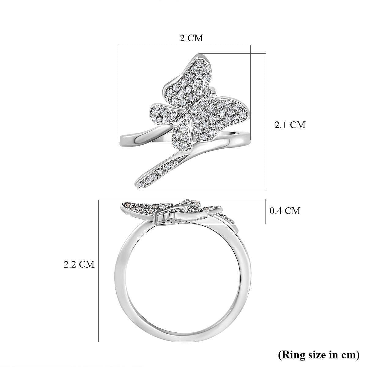 White Diamond Butterfly Ring in Platinum Overlay Sterling Silver 0.26 ct 0.253 Ct. 7659575 5