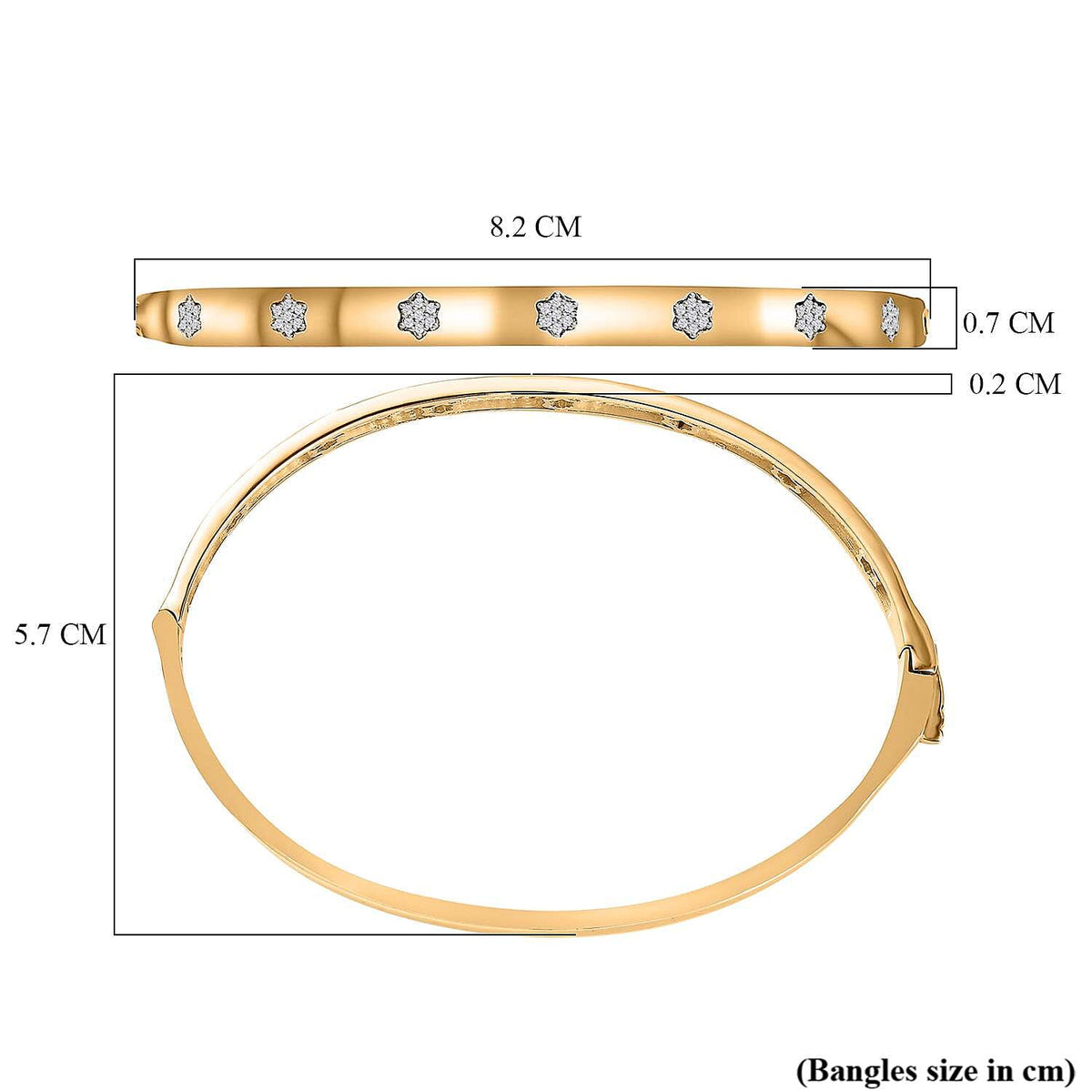 Diamond Full Bangle (Size 7.50) in 18K Yellow Gold Vermeil Plated Sterling Silver 0.25 Ct, Silver Wt 14.30 GM 7659629 6