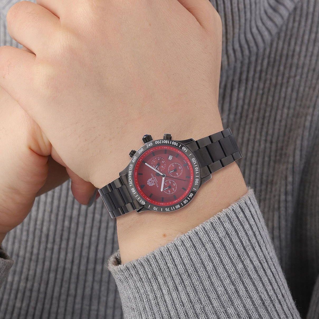 William Hunt Multifunction Movement Red Dial 5 ATM WR Watch with Black Chain Strap 7659832 3