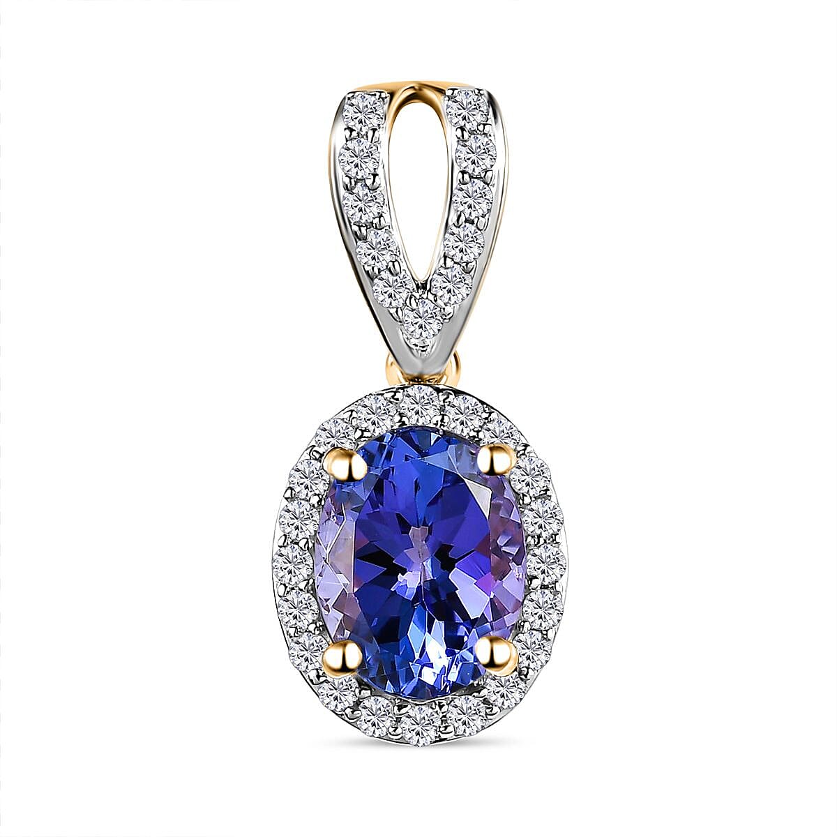 9K Yellow Gold  AA - Tanzanite, White Diamond Halo Pendant 7660798 0