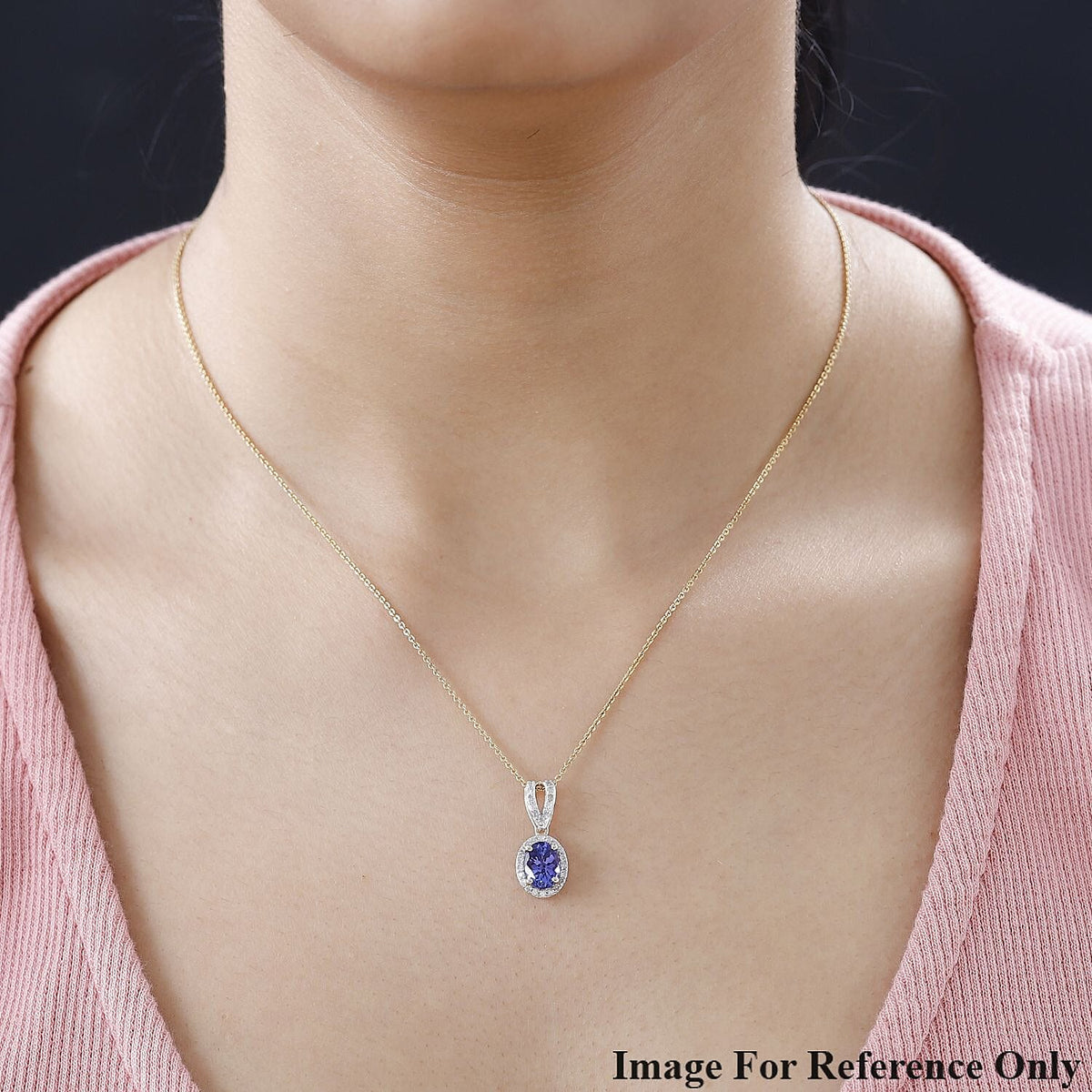 9K Yellow Gold  AA - Tanzanite, White Diamond Halo Pendant 7660798 1