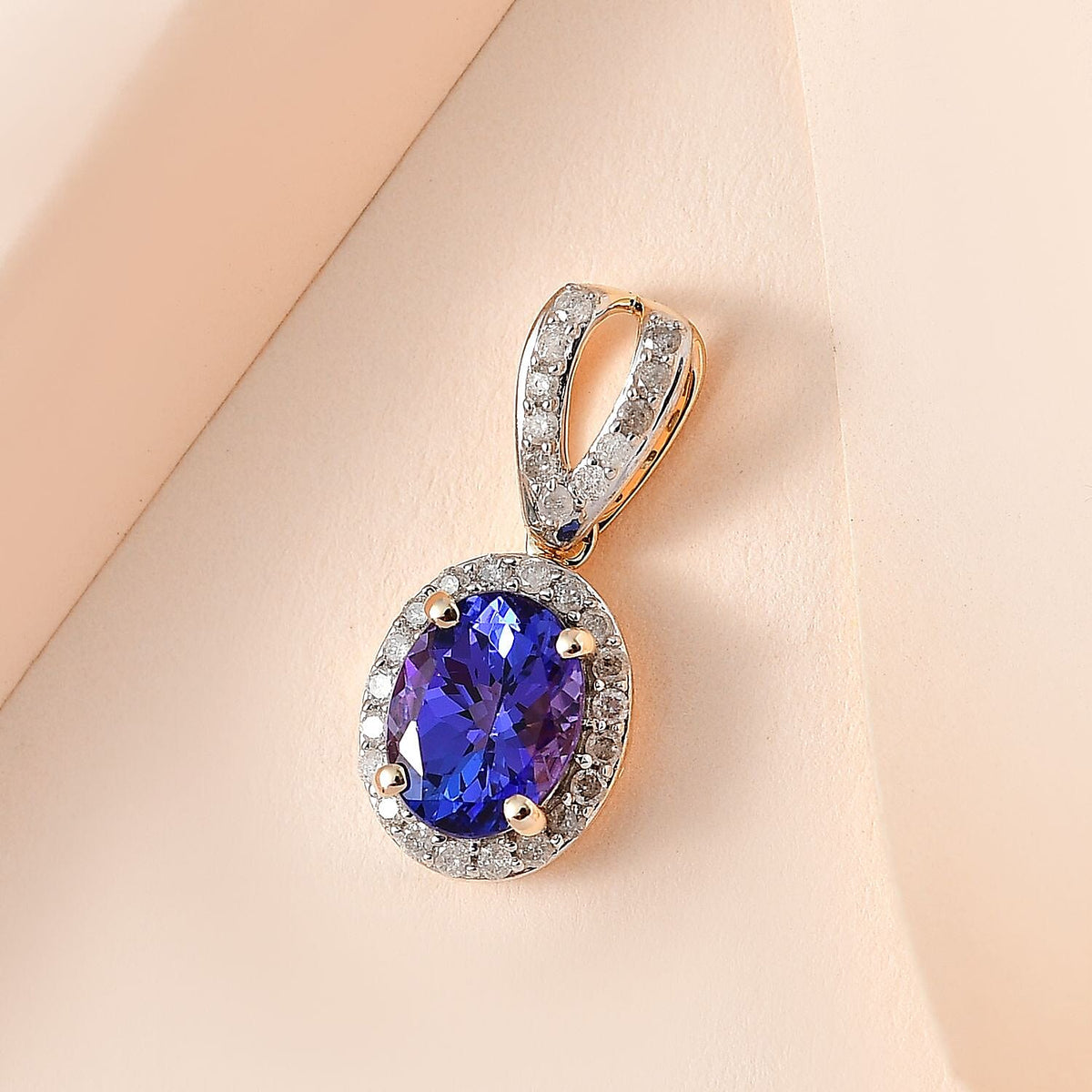 9K Yellow Gold  AA - Tanzanite, White Diamond Halo Pendant 7660798 2