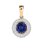 14K Yellow Gold AAA Tanzanite & Diamond Circle Halo Pendant 2.42 Ct