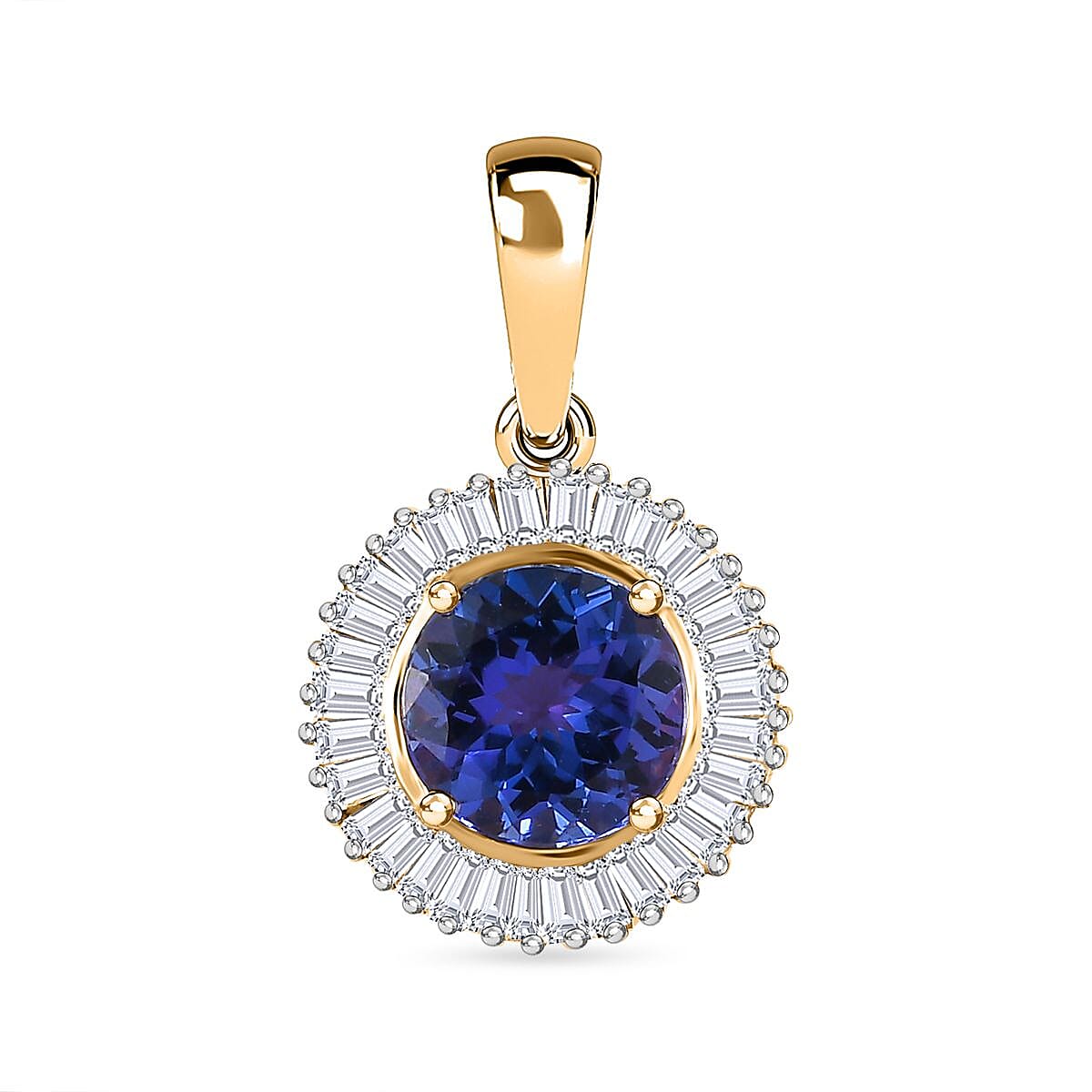 14K Yellow Gold AAA Tanzanite &amp; Diamond Circle Halo Pendant 2.42 Ct 7660804 0