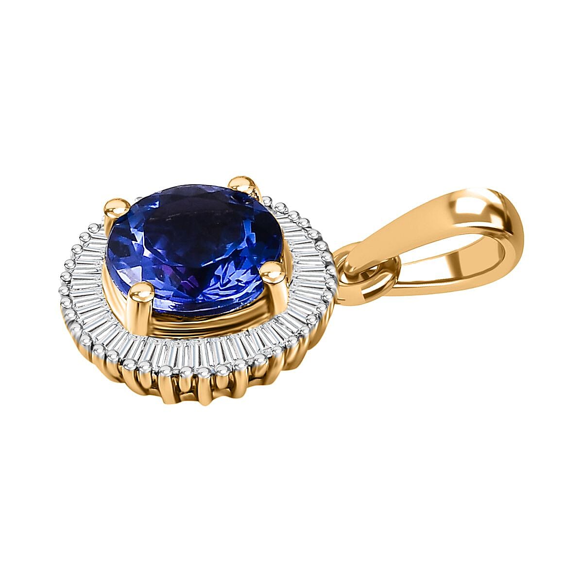 14K Yellow Gold AAA Tanzanite &amp; Diamond Circle Halo Pendant 2.42 Ct 7660804 3