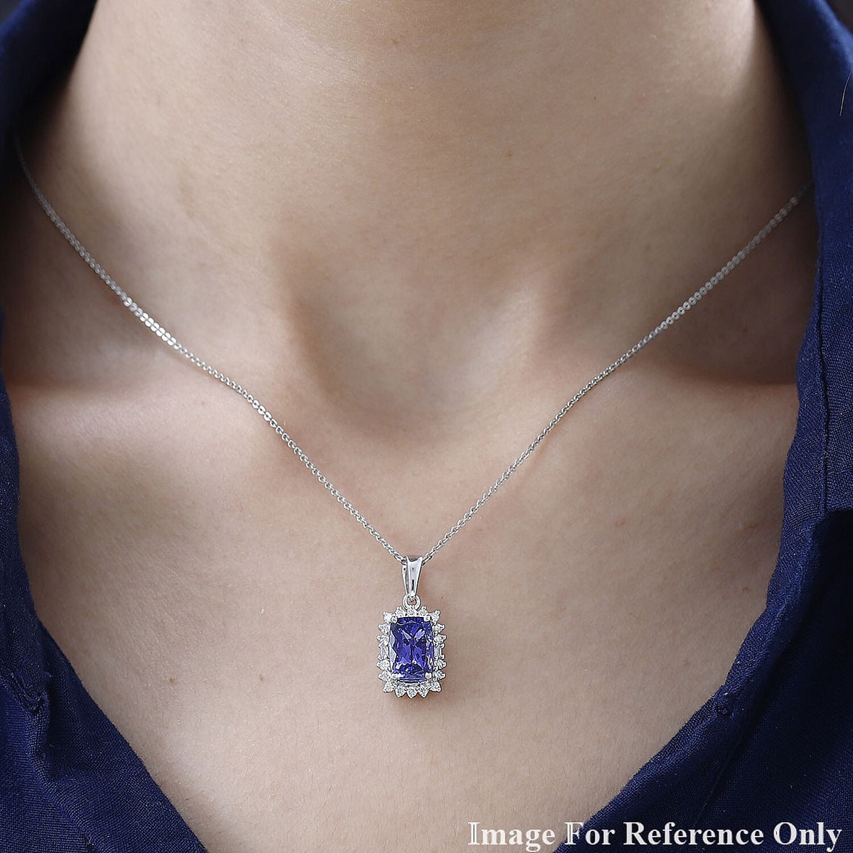 9K White Gold AA Tanzanite, White Diamond  Halo Pendant 4.16 ct,  Gold Wt. 2 Gms  3.553  Ct. 7660863 1