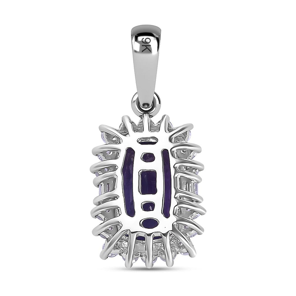 9K White Gold Tanzanite & Diamond Halo Pendant 4.16 Ct.