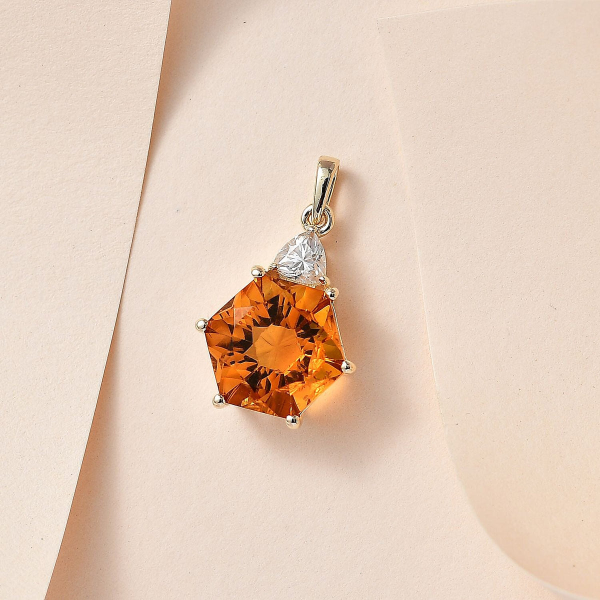 9K Yellow Gold Serra Gaucha Citrine &amp; Moissanite Pendant 4.27 Ct. 7661397 3