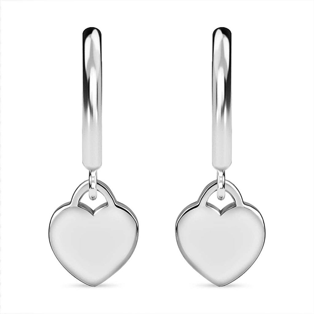 Platinum Overlay Sterling Silver Heart Dangle Earrings