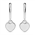 Platinum Overlay Sterling Silver Heart Dangle Earrings