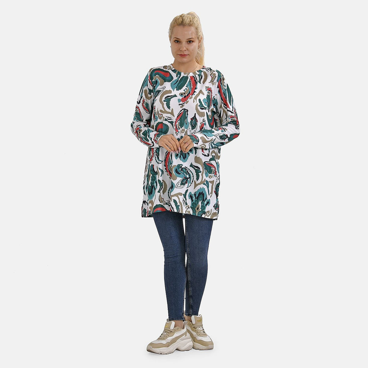 Closeout Deal Zebra Art Pattern Jersey Top (One Size) - White &amp; Green 7664138 0