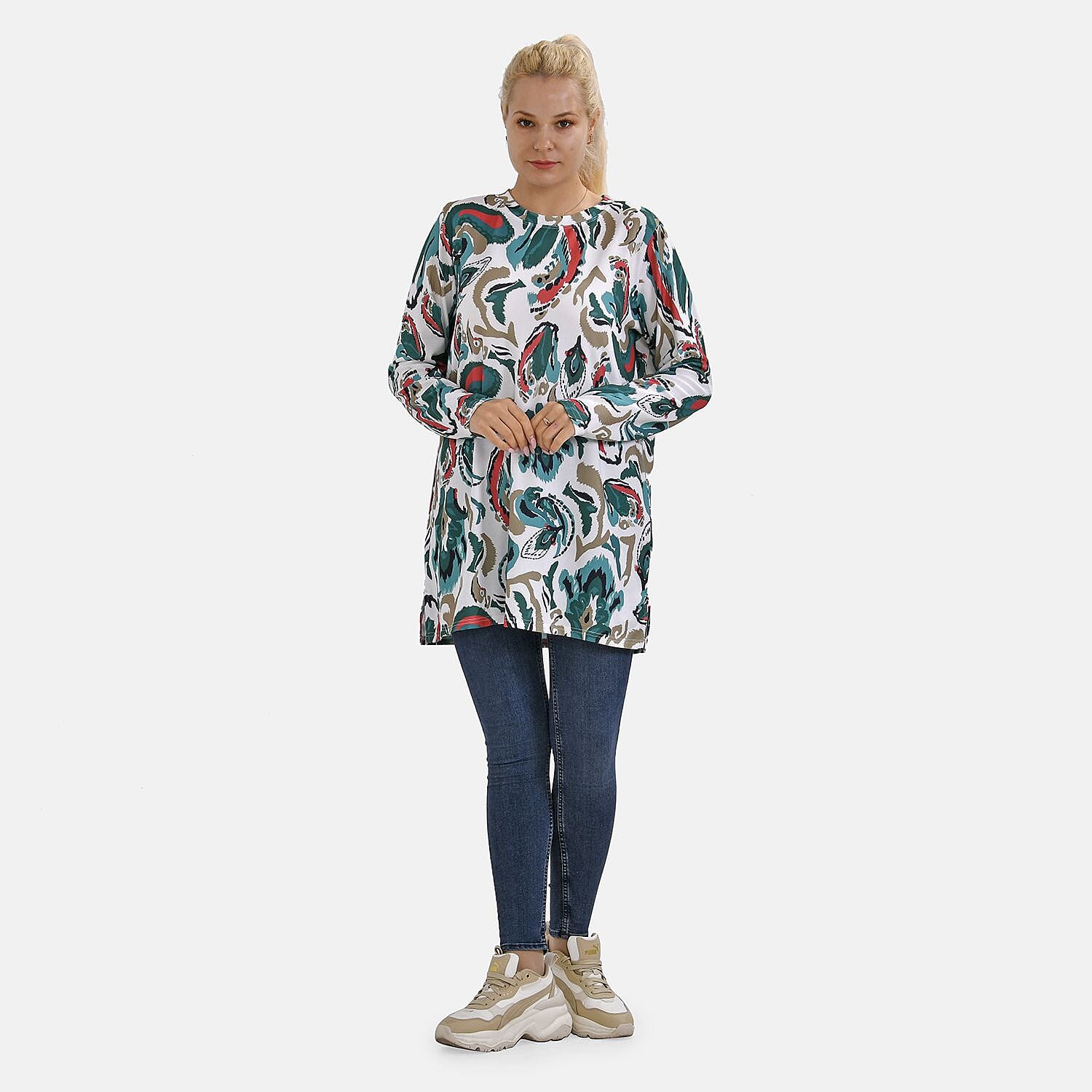 Closeout Deal Zebra Art Pattern Jersey Top (One Size) - White &amp; Green 7664138 0