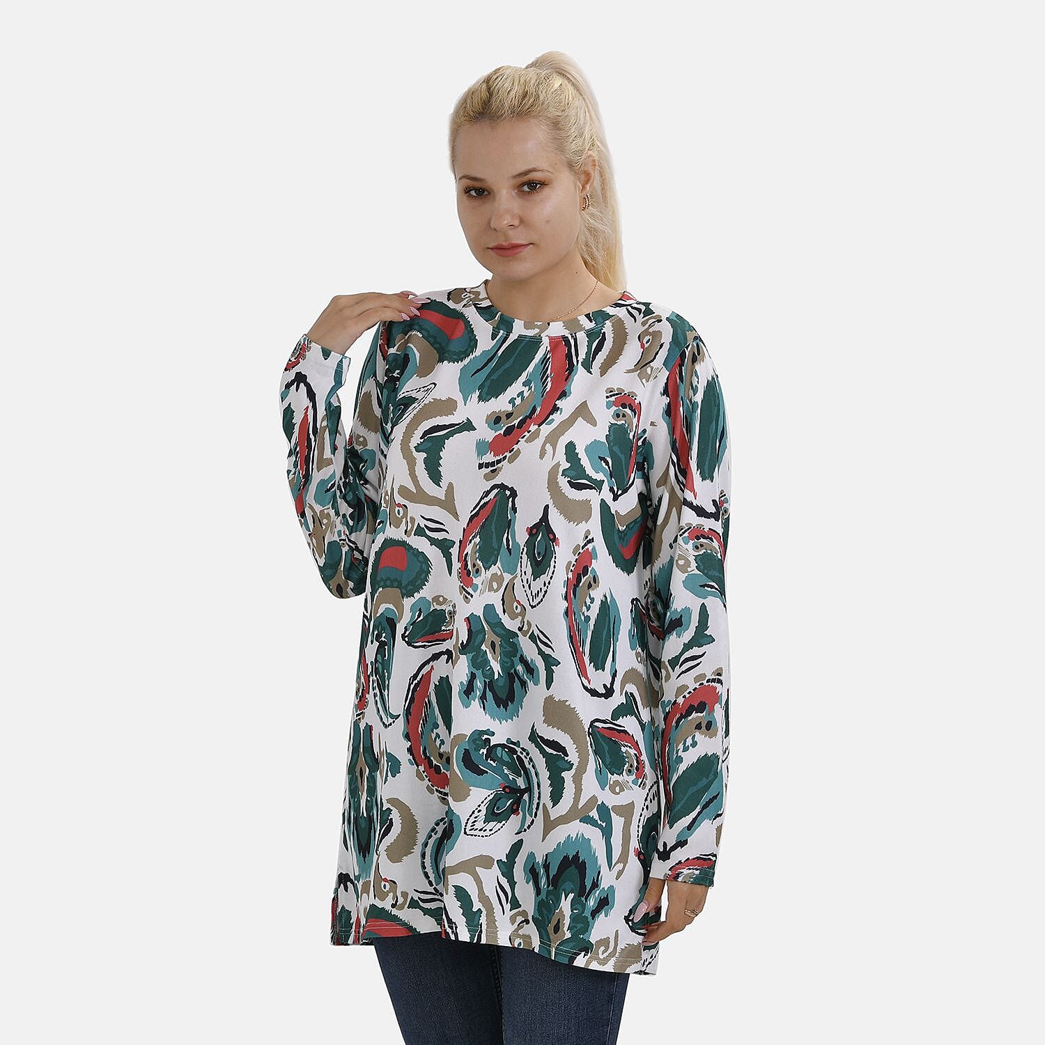 Closeout Deal Zebra Art Pattern Jersey Top (One Size) - White &amp; Green 7664138 2