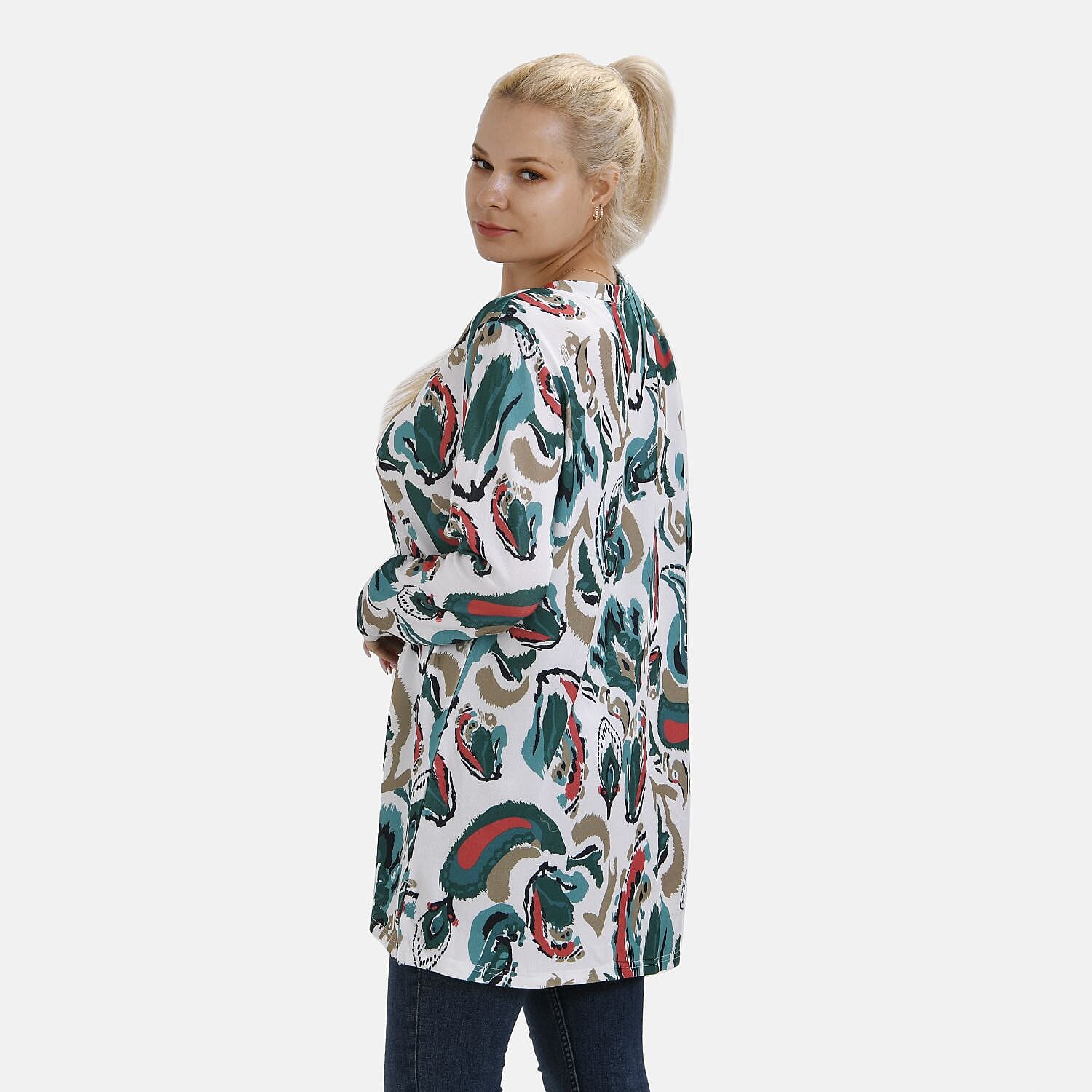 Closeout Deal Zebra Art Pattern Jersey Top (One Size) - White &amp; Green 7664138 3