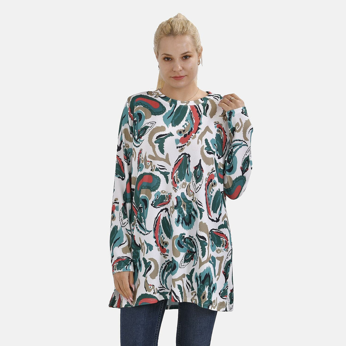 Closeout Deal Zebra Art Pattern Jersey Top (One Size) - White &amp; Green 7664138 4
