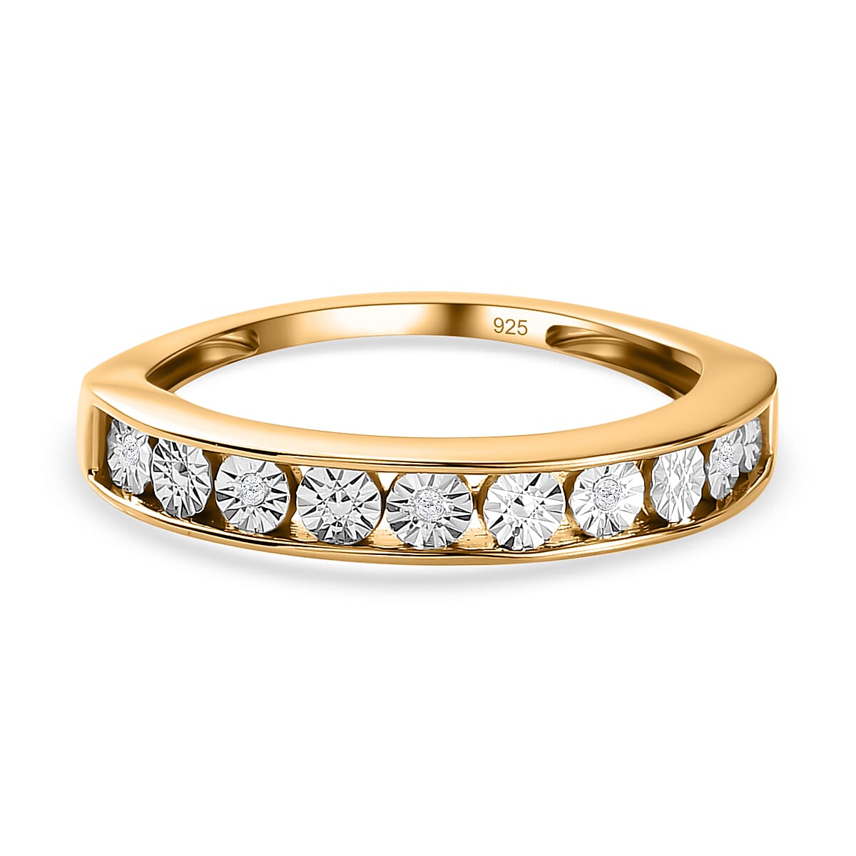 Diamond Half Eternity Band Ring in 18K Yellow Gold Vermeil Plated Sterling Silver 7665147 0