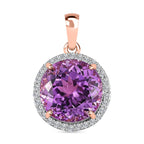 14K Rose Gold AAA Patroke Kunzite (Rd 12.33 mm) & Diamond Pendant 12.07 Ct.