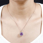14K Rose Gold AAA Patroke Kunzite (Rd 12.33 mm) & Diamond Pendant 12.07 Ct.