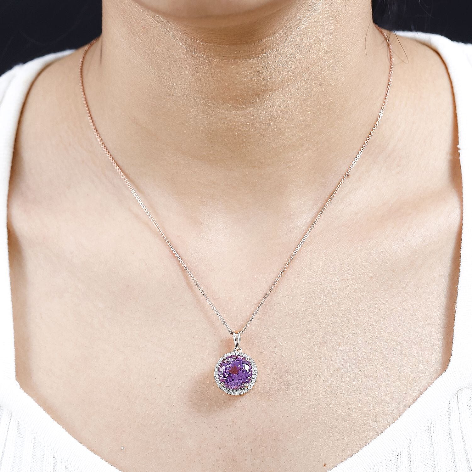 14K Rose Gold AAA Patroke Kunzite, White Diamond Halo Pendant 12.07 ct, Gold Wt. 2.64 Gms, 12.070 Ct. 7665222 1