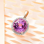 14K Rose Gold AAA Patroke Kunzite (Rd 12.33 mm) & Diamond Pendant 12.07 Ct.