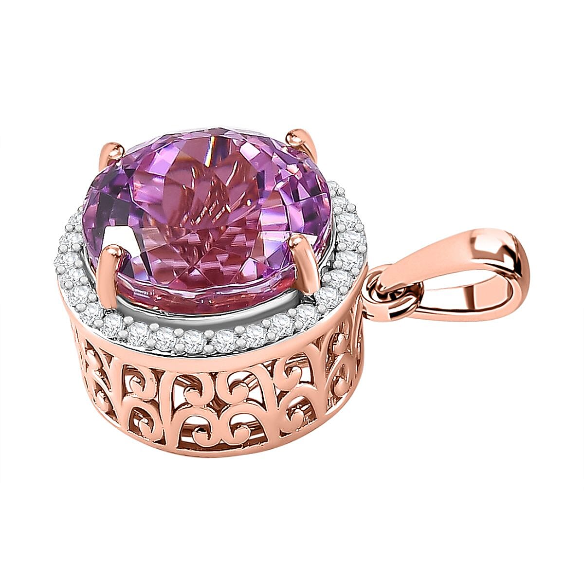14K Rose Gold AAA Patroke Kunzite, White Diamond Halo Pendant 12.07 ct, Gold Wt. 2.64 Gms, 12.070 Ct. 7665222 3