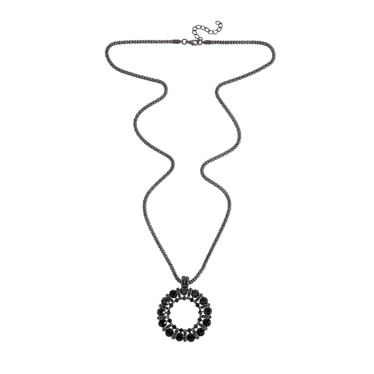 Green Austrian Crystal Circle Necklace (Size - 28) in Black Tone 7665806 6