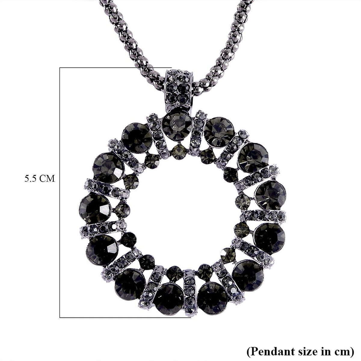 Green Austrian Crystal Circle Necklace (Size - 28) in Black Tone 7665806 7