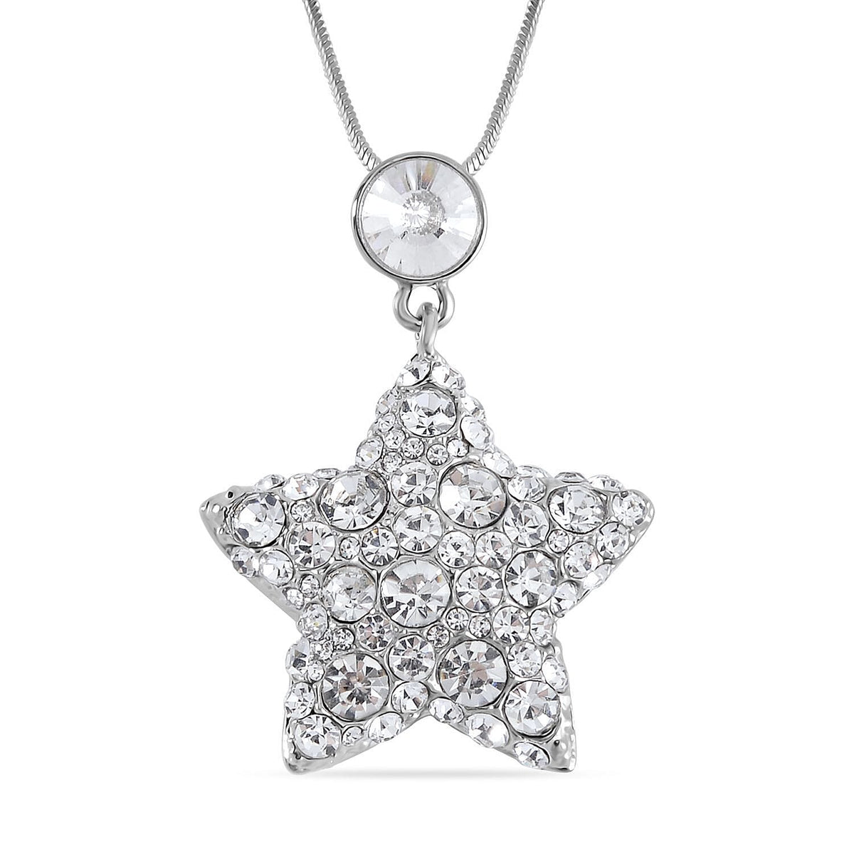 Austrian White Crystal Star Necklace (Size - 28) in Silver Tone 7666444 0