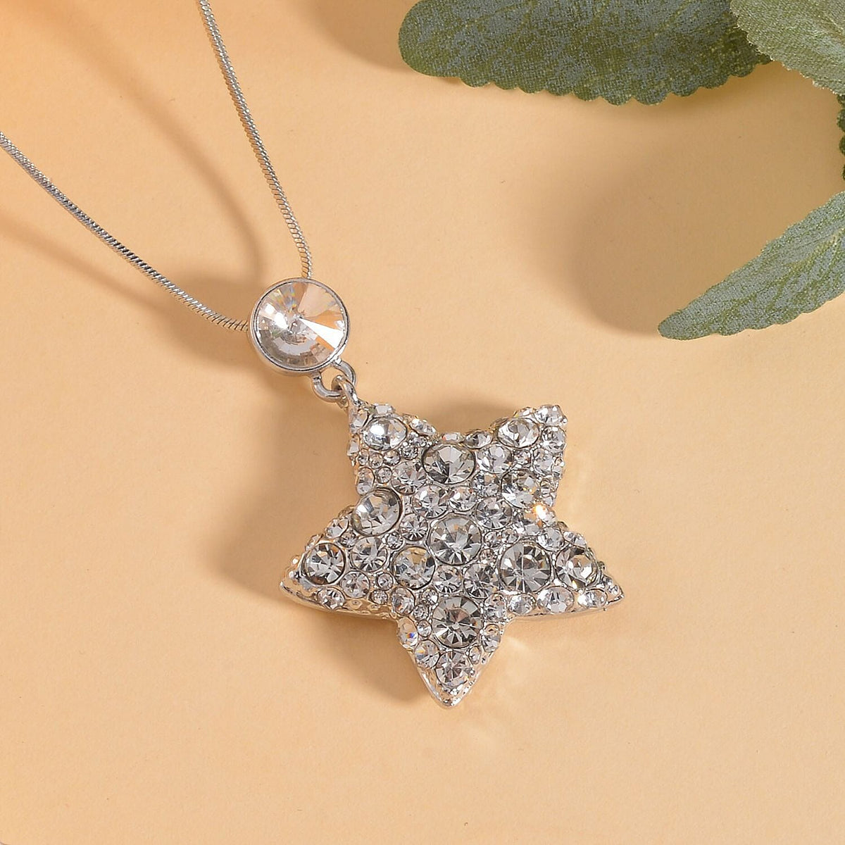 Austrian White Crystal Star Necklace (Size - 28) in Silver Tone 7666444 2