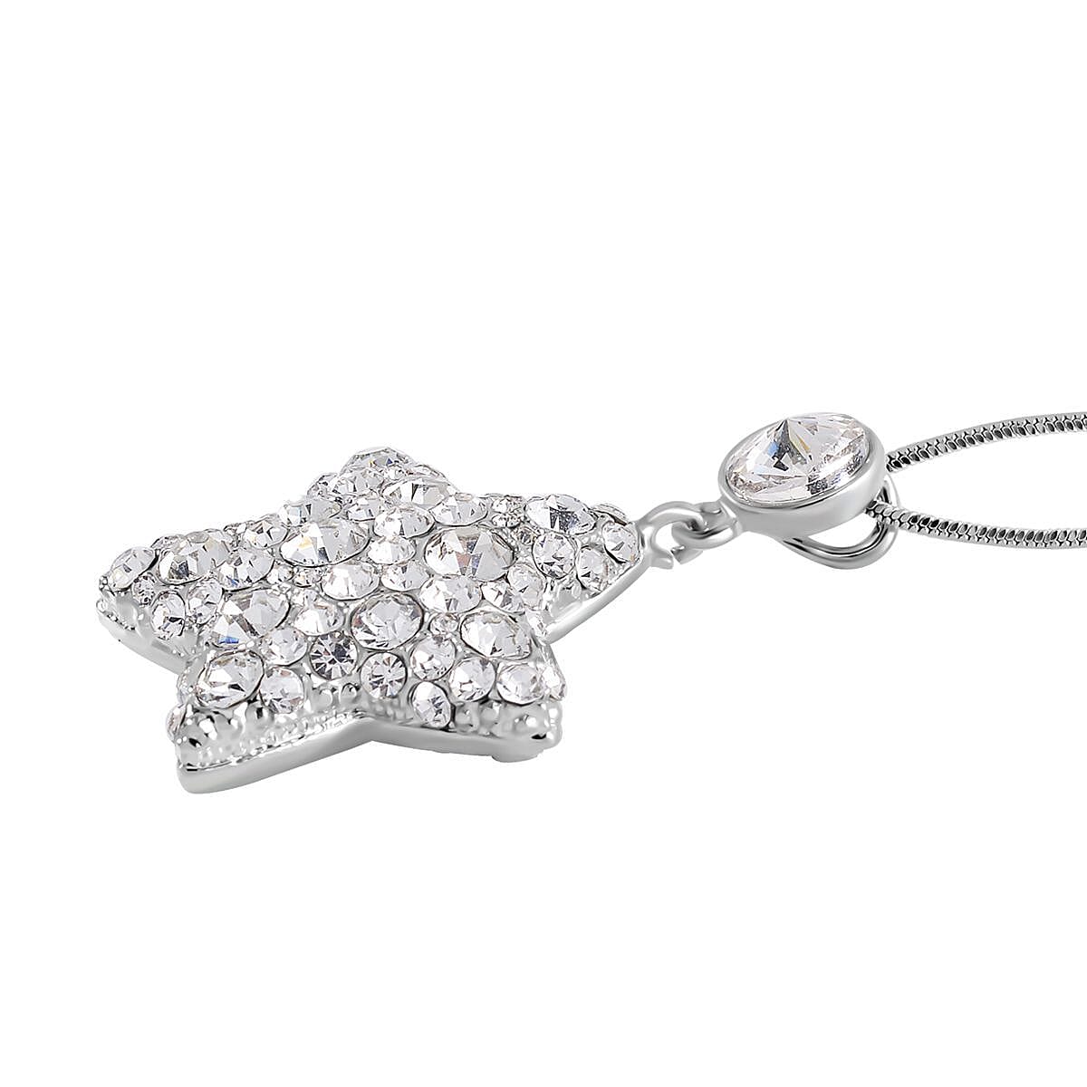 Austrian White Crystal Star Necklace (Size - 28) in Silver Tone 7666444 3
