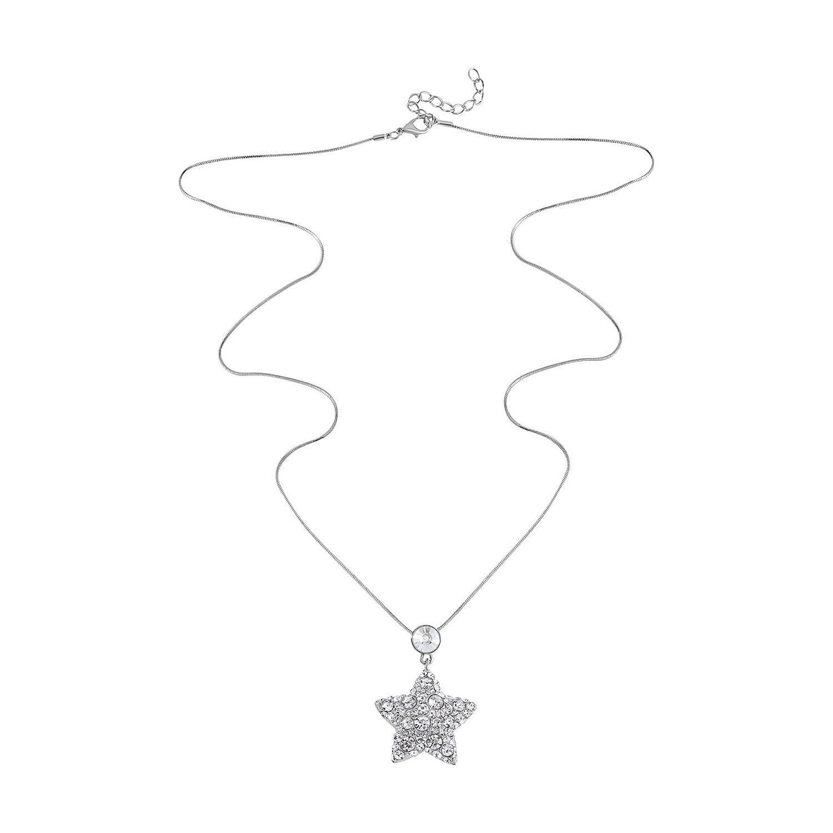 Austrian White Crystal Star Necklace (Size - 28) in Silver Tone 7666444 6