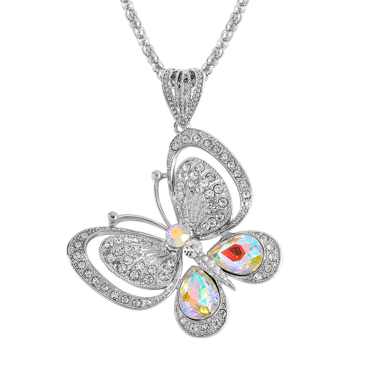 Simulated Mystic White Crystal &amp; Austrian White Crystal Butterfly Necklace (Size - 28) 7666479 0
