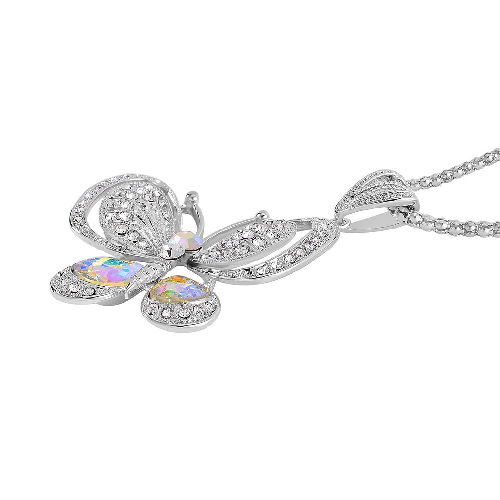 Simulated Mystic White Crystal & Austrian White Crystal Butterfly Necklace (Size - 28)