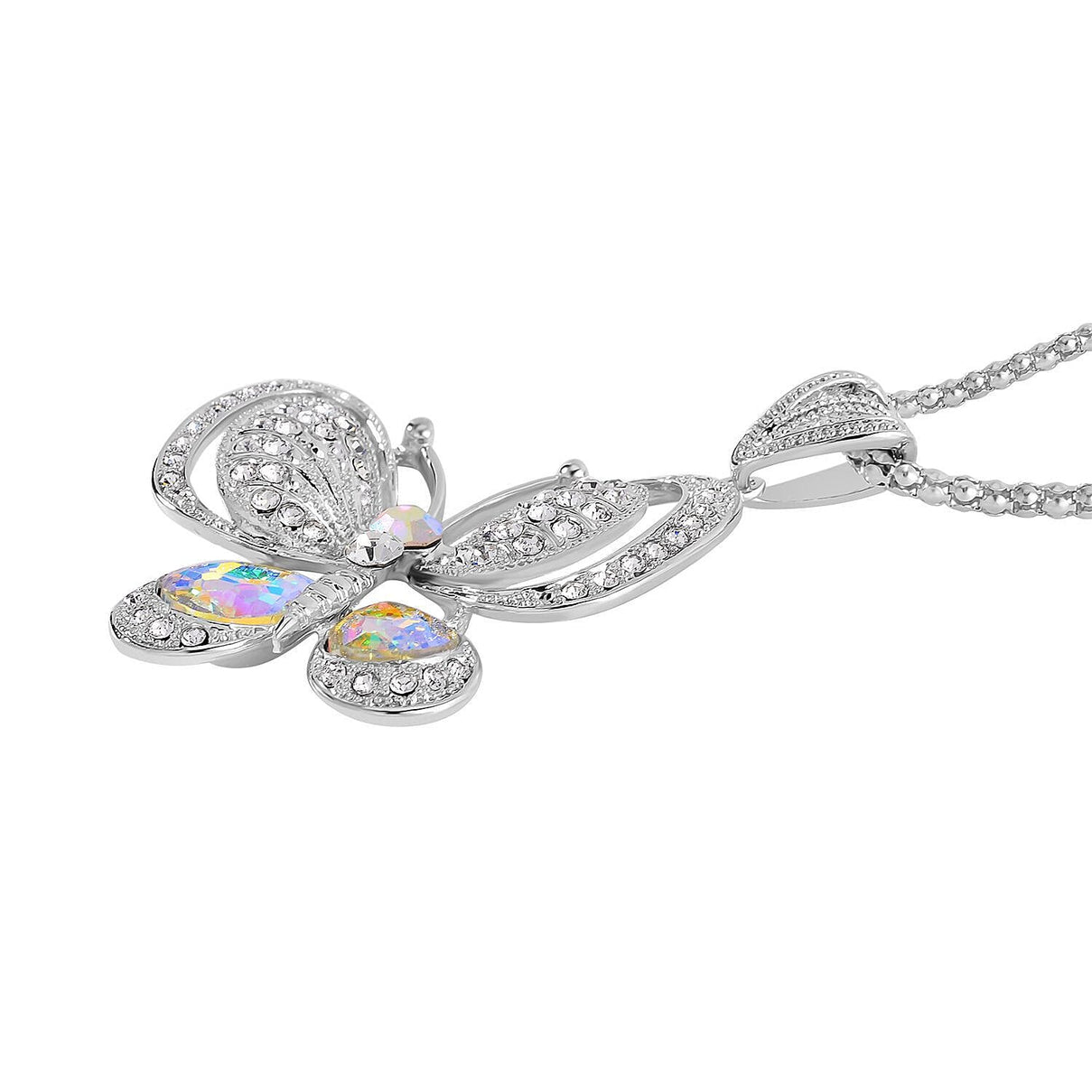 Simulated Mystic White Crystal &amp; Austrian White Crystal Butterfly Necklace (Size - 28) 7666479 3