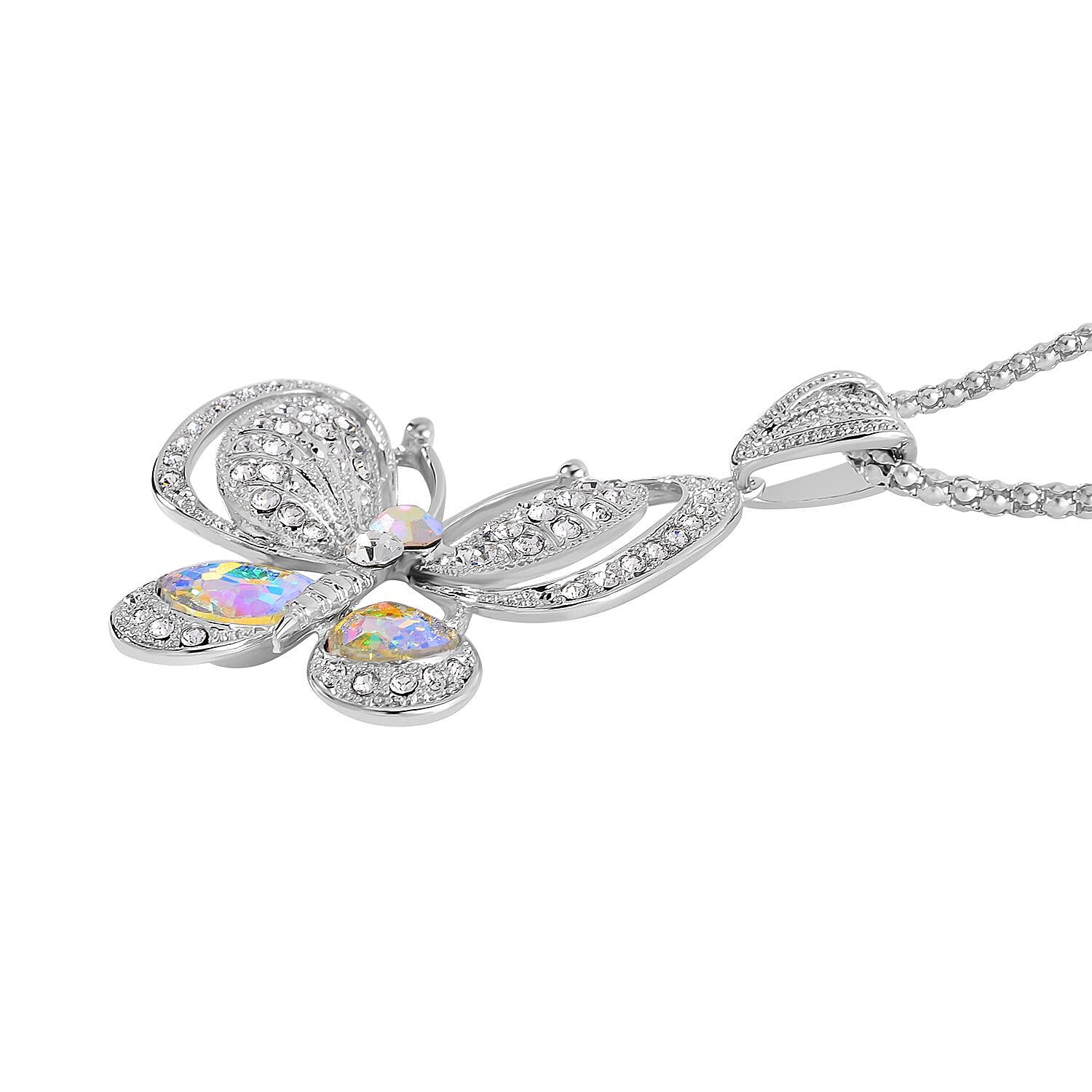 Simulated Mystic White Crystal &amp; Austrian White Crystal Butterfly Necklace (Size - 28) 7666479 3