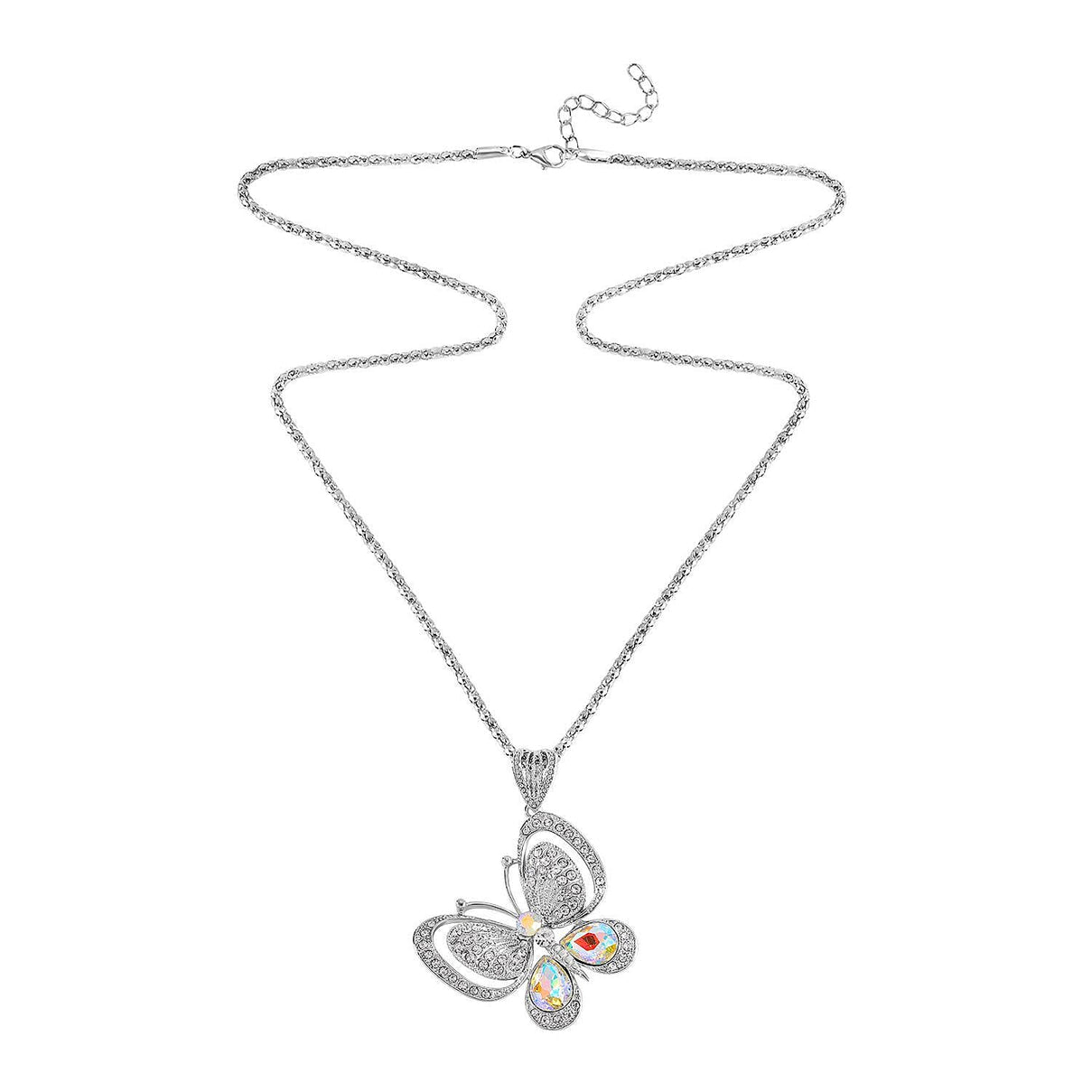 Simulated Mystic White Crystal &amp; Austrian White Crystal Butterfly Necklace (Size - 28) 7666479 6