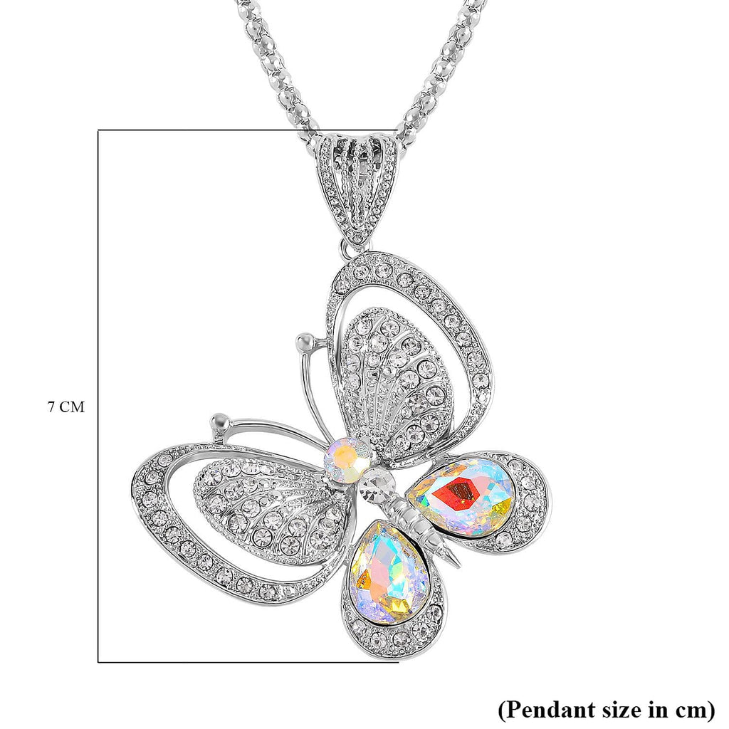 Simulated Mystic White Crystal & Austrian White Crystal Butterfly Necklace (Size - 28)