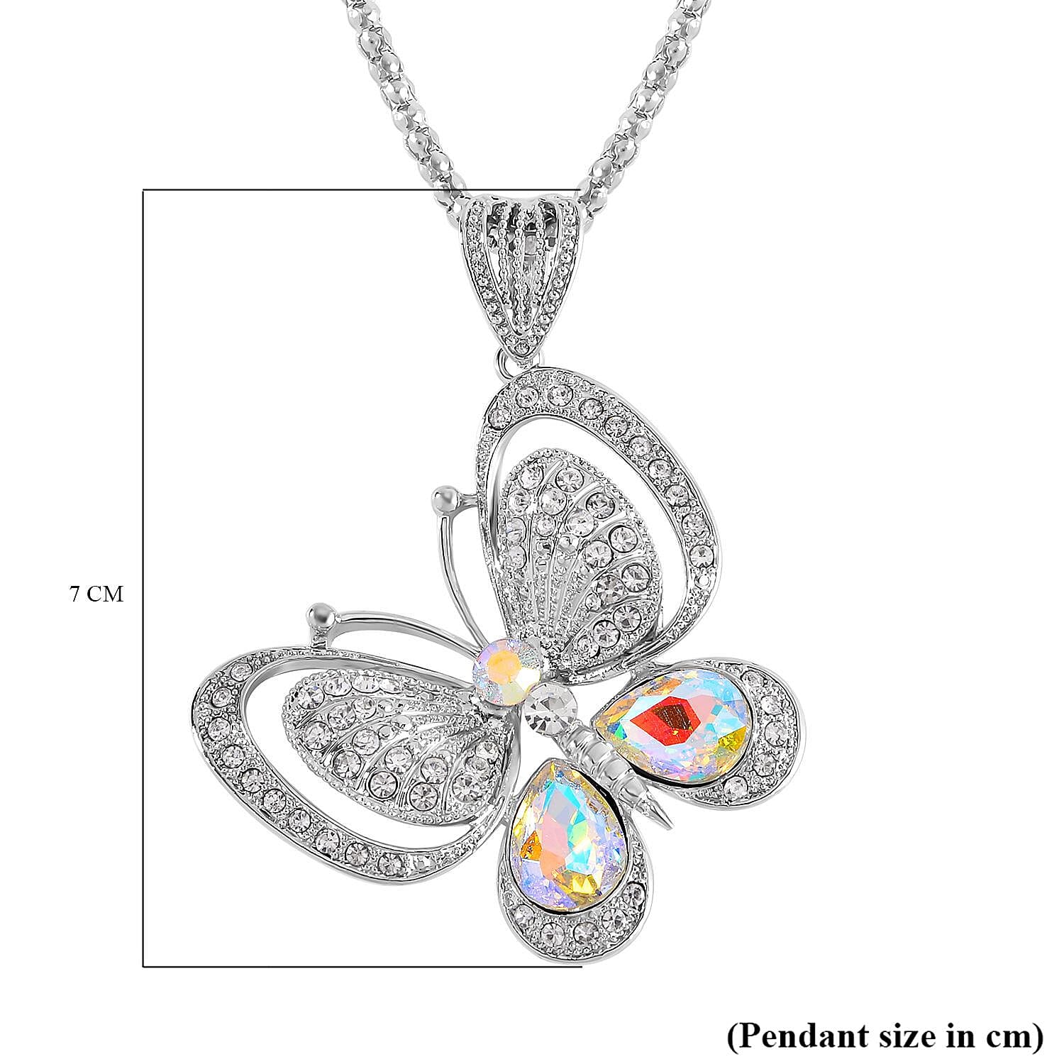Simulated Mystic White Crystal &amp; Austrian White Crystal Butterfly Necklace (Size - 28) 7666479 7