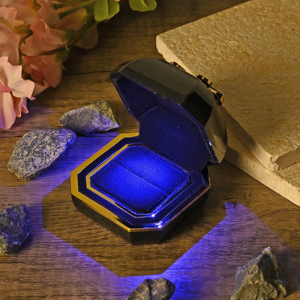 Luxurious Polished LED Lighted Solid Ring Box With Anti-Tarnish Protection (Size - 7x7x6 cm) - Black 7671993 2