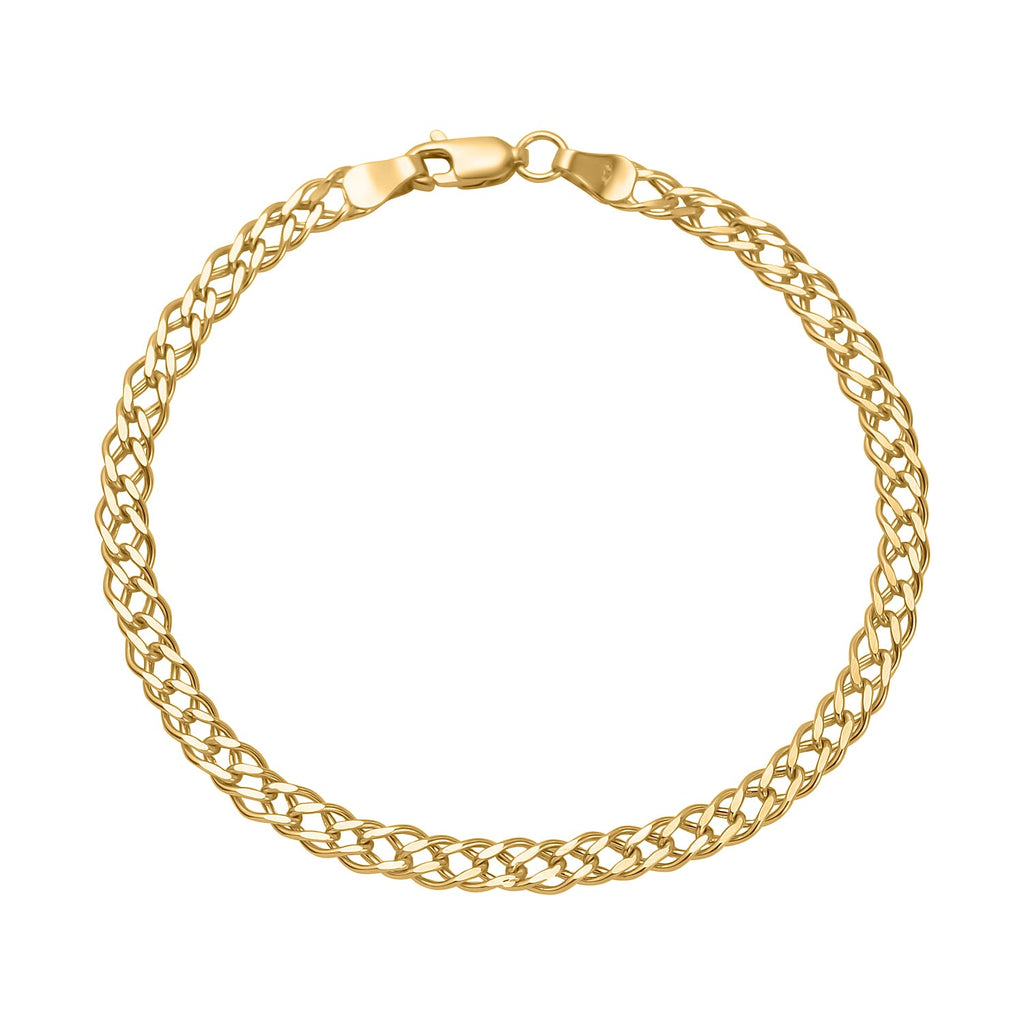 9K Yellow Gold Diamond Cut Double Curb Bracelet (Size - 7.5)
