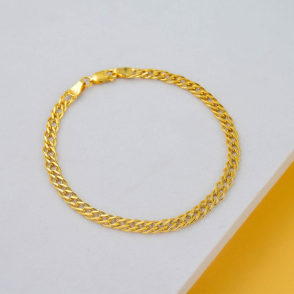 9K Yellow Gold Diamond Cut Double Curb Bracelet (Size - 7.5)