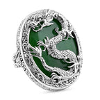Royal Bali Collection - Artisan Crafted Green Jade Ring in Sterling Silver 20.00 Ct, Silver Wt. 14.47 Gms