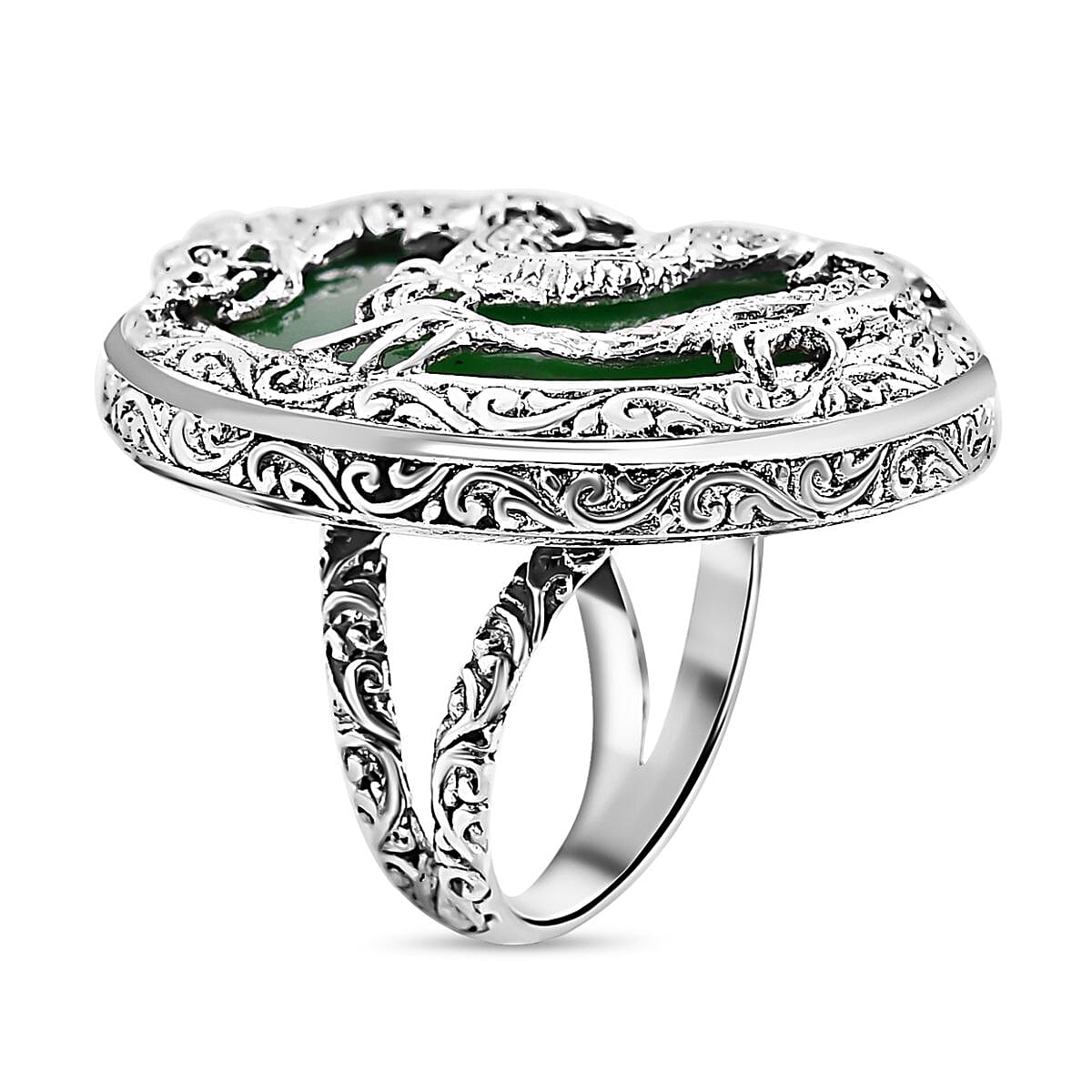 Royal Bali Collection - Green Jade Dragon Ring in Sterling Silver 20.00 Ct, Silver Wt. 14.47 Gms 7672558 3