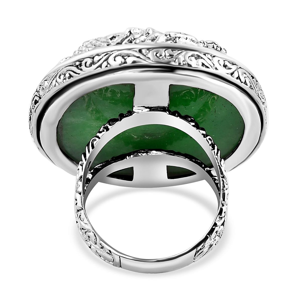 Royal Bali Collection - Green Jade Dragon Ring in Sterling Silver 20.00 Ct, Silver Wt. 14.47 Gms 7672558 4