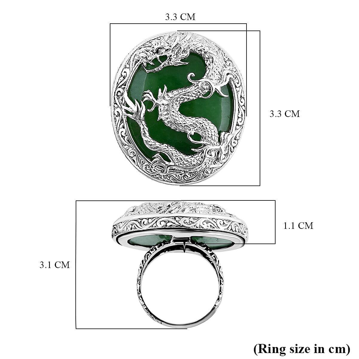 Royal Bali Collection - Green Jade Dragon Ring in Sterling Silver 20.00 Ct, Silver Wt. 14.47 Gms 7672558 5