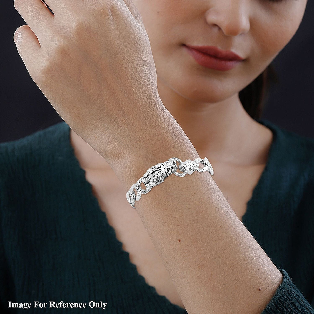 Royal Bali Collection - Sterling Silver Dragon Curb Chain Bracelet (Size - 7.5), Silver Wt. 29.28 Gms 7672590 3