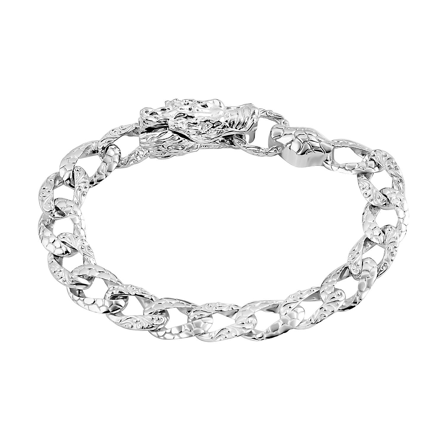 Royal Bali Collection - Sterling Silver Dragon Curb Chain Bracelet (Size - 7.5), Silver Wt. 29.28 Gms 7672590 4